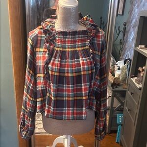 Free People Multicolor Plaid Ruffle Blouse